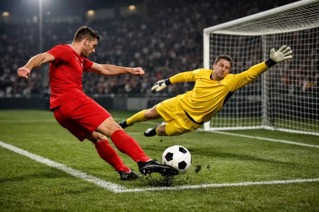 Nächstes Tor Wette – Fußballangriff im Strafraum