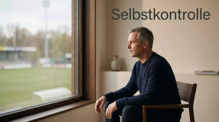 Spielerschutz bei Sportwetten — Person reflektiert nachdenklich mit Blick auf Sportszene