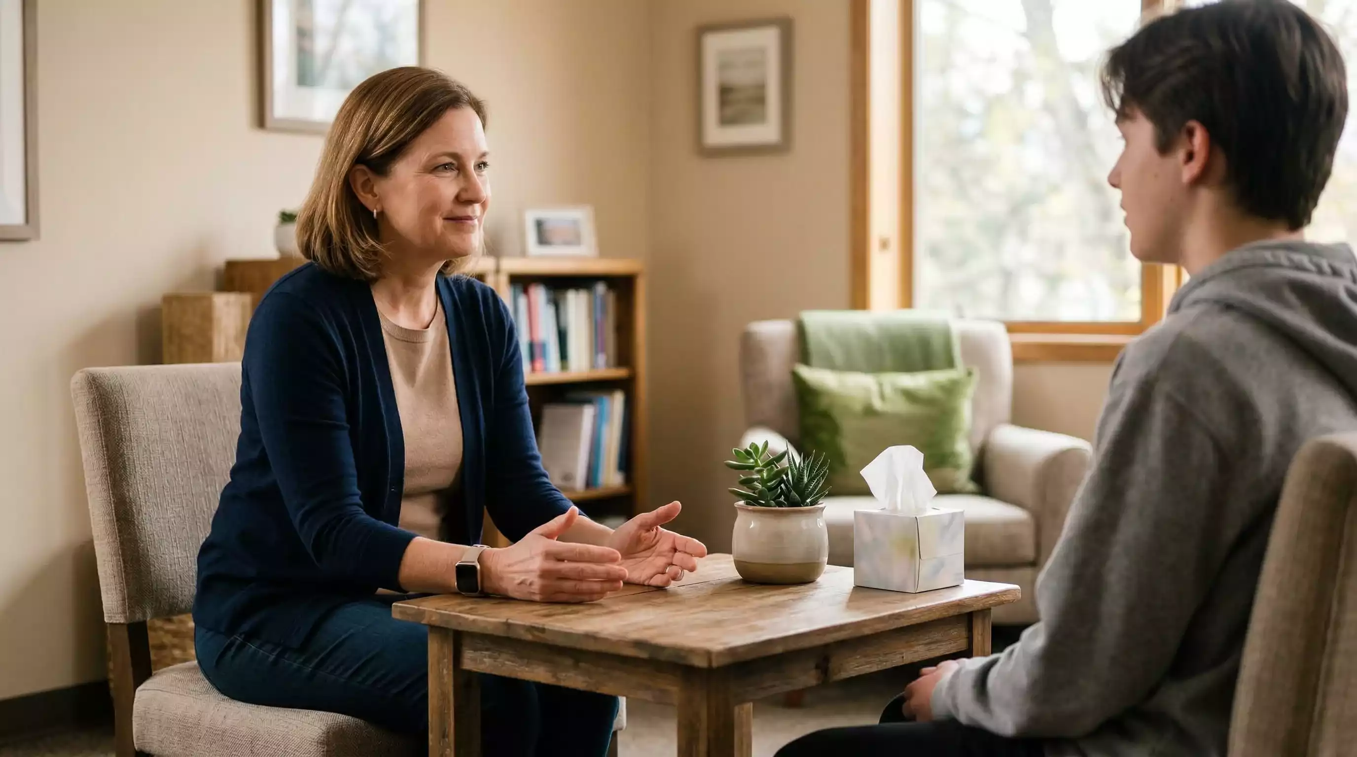 Person in vertraulichem Beratungsgespräch zum Thema Spielerschutz und Selbstsperre